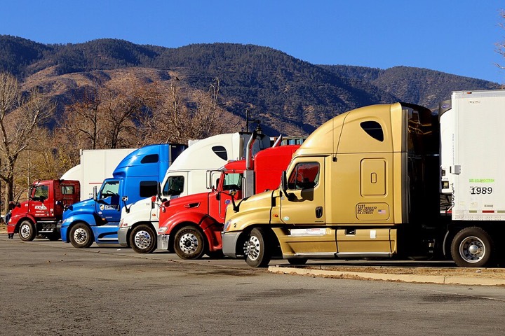 Row of semi trucks
